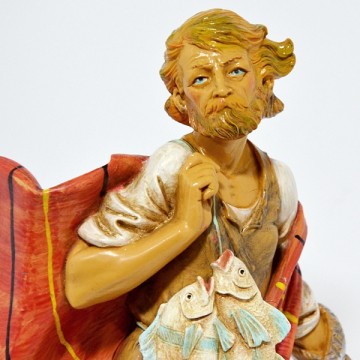 Pescatore con Rete e Pesci...