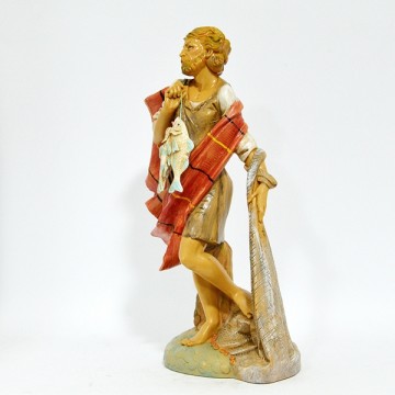 Pescatore con Rete e Pesci...