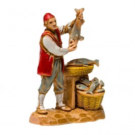 Pescivendolo con Cesti di Pesce per il Presepe