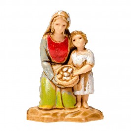 Donna inginocchiata con Bambina per il Presepe