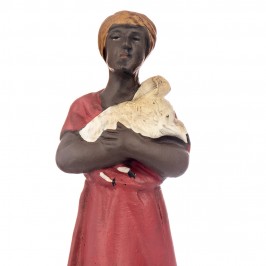 Pastore Nero con Pecora in Gesso 15 cm